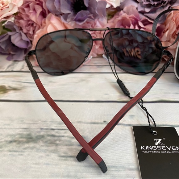 KINGSEVEN Vintage Red Mirrored Polarized Aviator Sunglasses - Picture 10 of 16